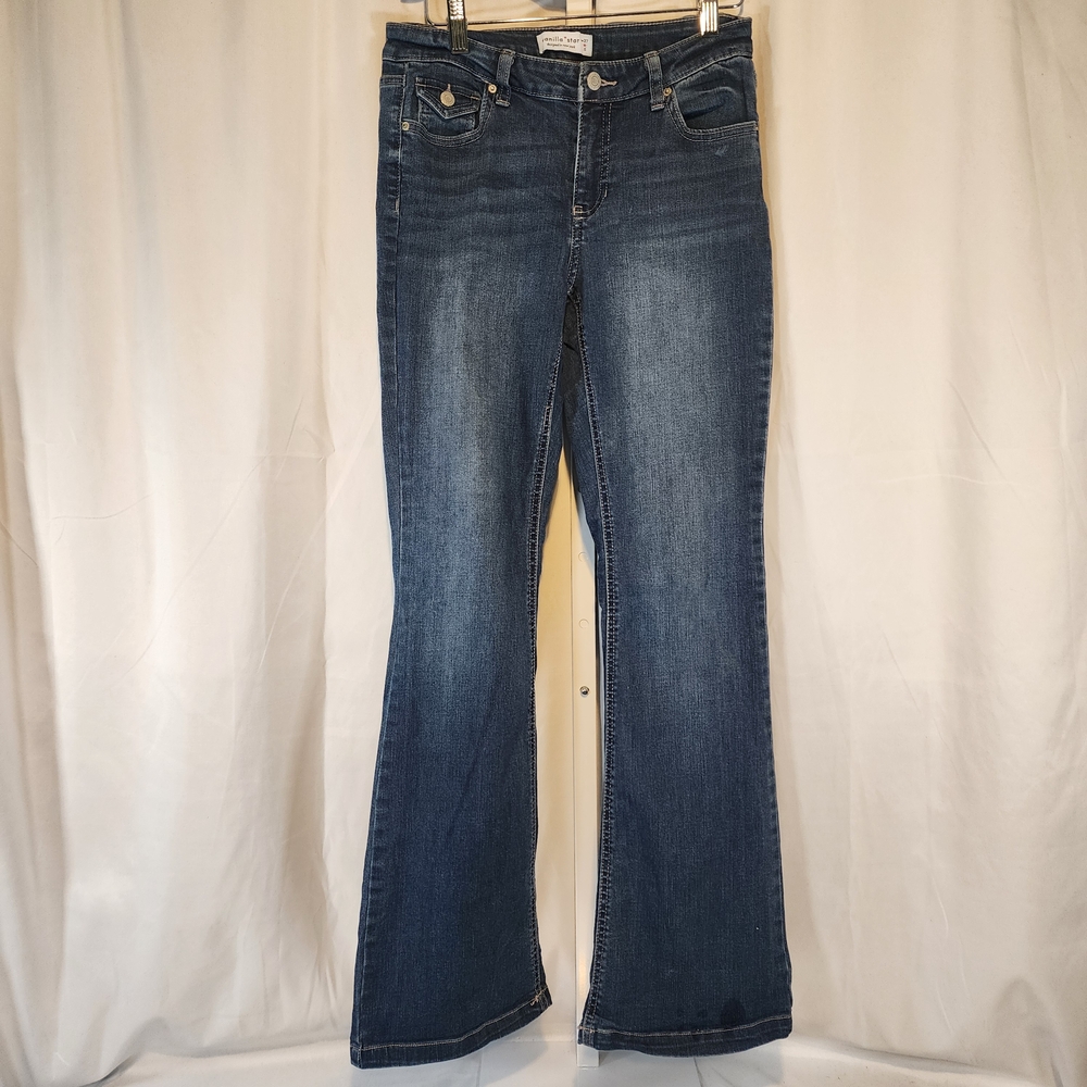 Vanilla Star Womens Flare Jeans Blue Stretch Medium Wash Low Rise Size 27
